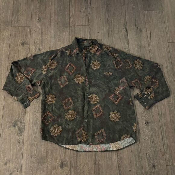 Vintage‎ Structure Men's 100% Silk Patterned Button Front Shirt Size XL EUC - Picture 1 of 3
